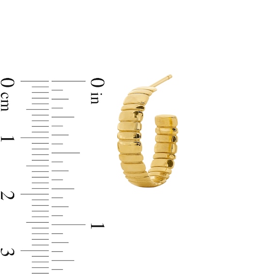 15.0mm Striated J-Hoop Earrings in 10K Gold