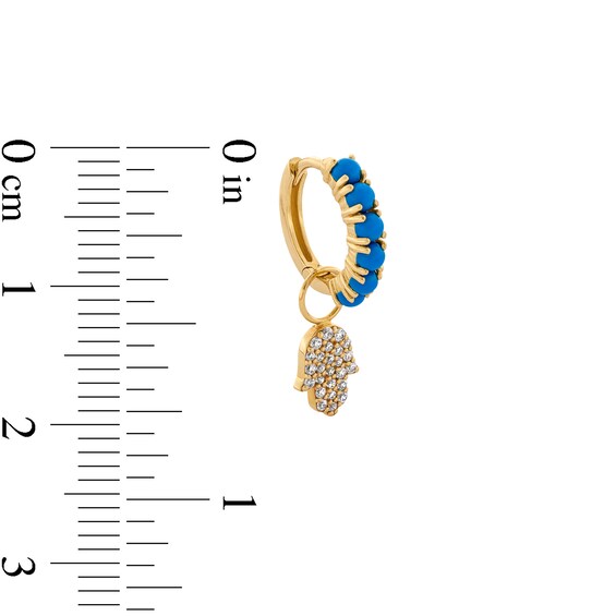 Turquoise and 1/20 CT. T.w. Lab-Grown Diamond Hamsa Dangle Single Hoop Earring in 14K Gold