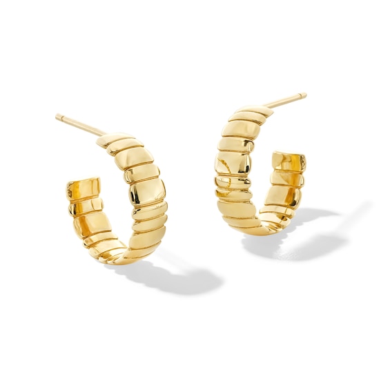 19.1mm Striated J-Hoop Earrings in 10K Gold