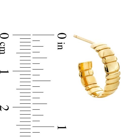 19.1mm Striated J-Hoop Earrings in 10K Gold