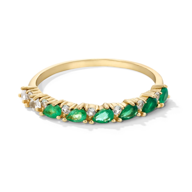 Main Image 1 of Pear-Shaped Green Chalcedony, Emerald and White Sapphire Ombré Band in 10K Gold