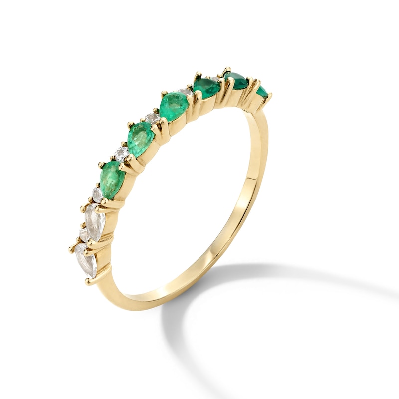 Main Image 2 of Pear-Shaped Green Chalcedony, Emerald and White Sapphire Ombré Band in 10K Gold