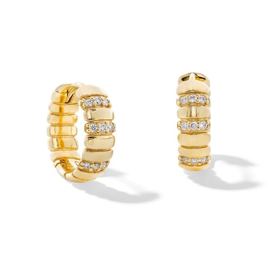 1/15 CT. T.w. Lab-Grown Diamond Striated Hoop Earrings in 10K Gold