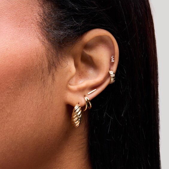 1/15 CT. T.w. Lab-Grown Diamond Striated Hoop Earrings in 10K Gold