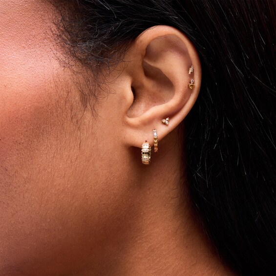 1/15 CT. T.w. Lab-Grown Diamond Striated Hoop Earrings in 10K Gold