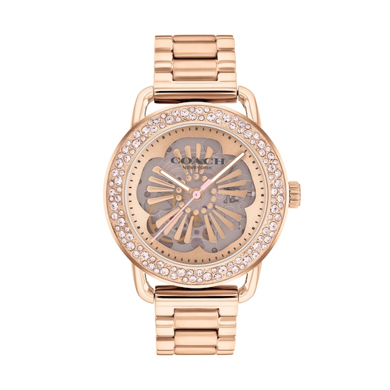 Ladiesâ Coach Cruiser Crystal Accent Rose-Tone IP Automatic Watch with Tea Rose Dial (Model: 14504367)