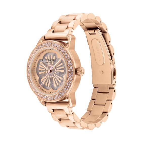 Ladiesâ Coach Cruiser Crystal Accent Rose-Tone IP Automatic Watch with Tea Rose Dial (Model: 14504367)