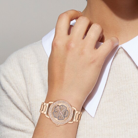 Ladiesâ Coach Cruiser Crystal Accent Rose-Tone IP Automatic Watch with Tea Rose Dial (Model: 14504367)