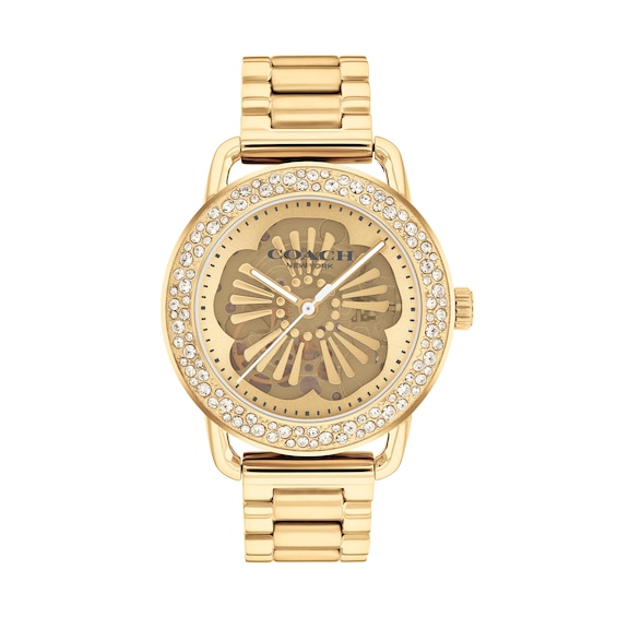 Ladiesâ Coach Cruiser Crystal Accent Gold-Tone IP Automatic Watch with Tea Rose Dial (Model: 14504368)