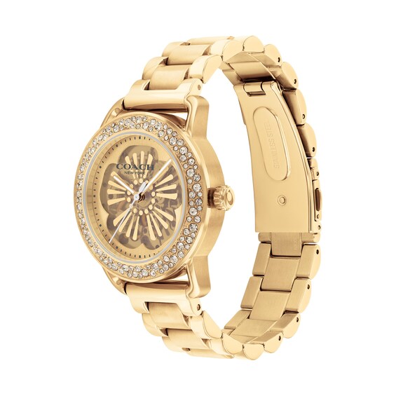 Ladiesâ Coach Cruiser Crystal Accent Gold-Tone IP Automatic Watch with Tea Rose Dial (Model: 14504368)