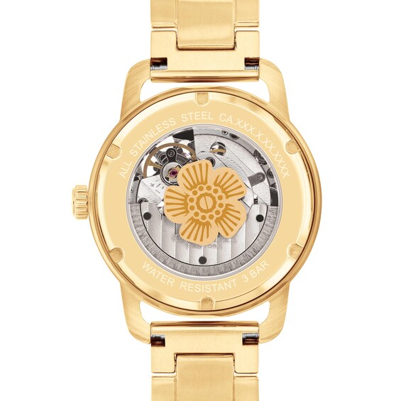 Ladiesâ Coach Cruiser Crystal Accent Gold-Tone IP Automatic Watch with Tea Rose Dial (Model: 14504368)