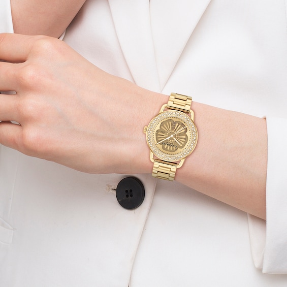 Ladiesâ Coach Cruiser Crystal Accent Gold-Tone IP Automatic Watch with Tea Rose Dial (Model: 14504368)