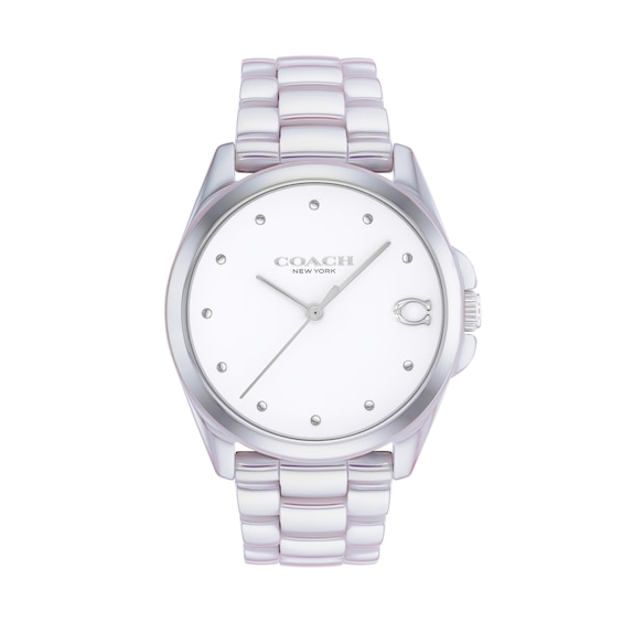 Ladiesâ Coach Greyson Iridescent Ceramic Watch with White Dial (Model: 14504390)