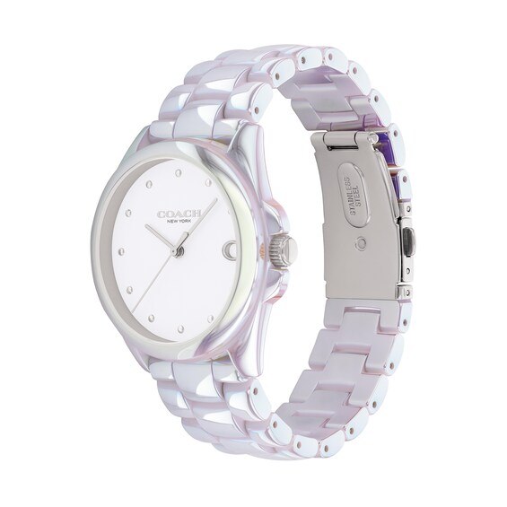 Ladiesâ Coach Greyson Iridescent Ceramic Watch with White Dial (Model: 14504390)