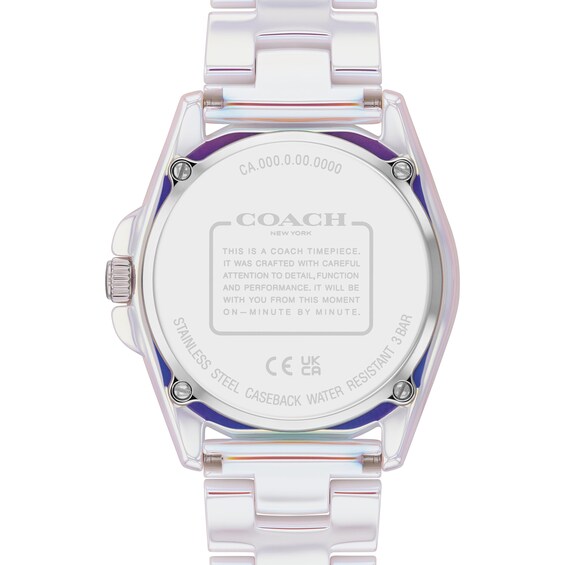 Ladiesâ Coach Greyson Iridescent Ceramic Watch with White Dial (Model: 14504390)
