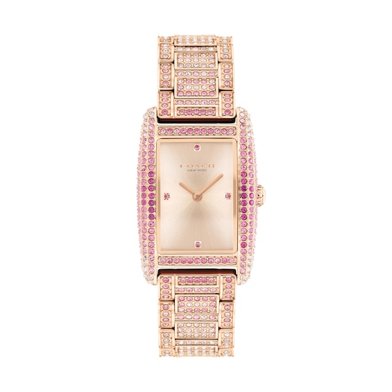 Ladiesâ Coach Reese Pink Ombré Crystal Rose-Tone IP Watch with Rectangular Rose-Tone Dial (Model: 14504414)