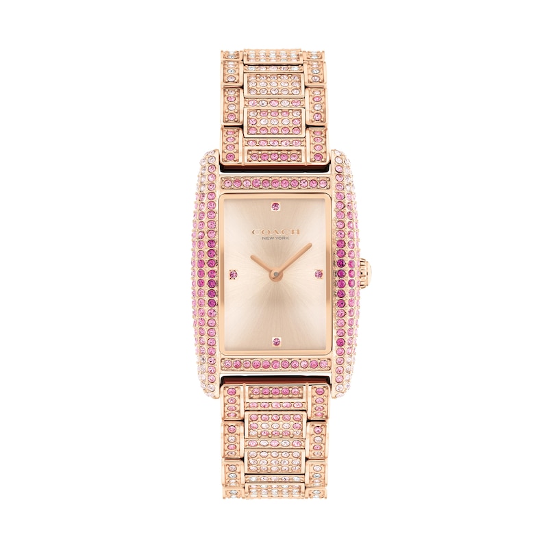 Main Image 1 of Ladies’ Coach Reese Pink Ombré Crystal Rose-Tone IP Watch with Rectangular Rose-Tone Dial (Model: 14504414)