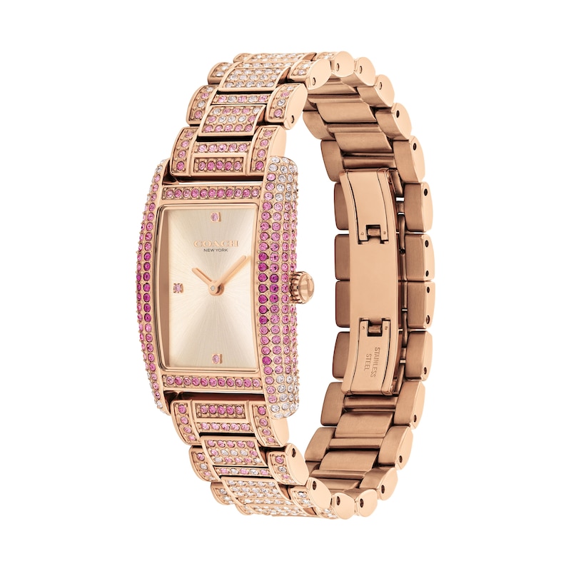 Main Image 2 of Ladies’ Coach Reese Pink Ombré Crystal Rose-Tone IP Watch with Rectangular Rose-Tone Dial (Model: 14504414)