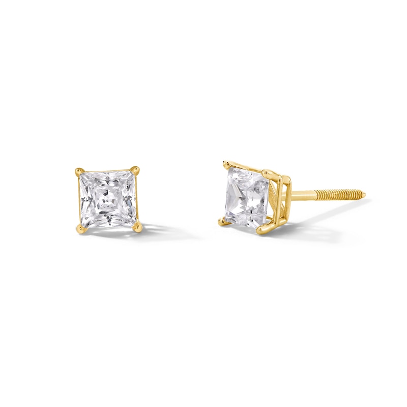 Main Image 1 of 1 CT. T.W. Princess-Cut Certified Lab-Grown Diamond Solitaire Stud Earrings in 14K Gold (F/SI2)