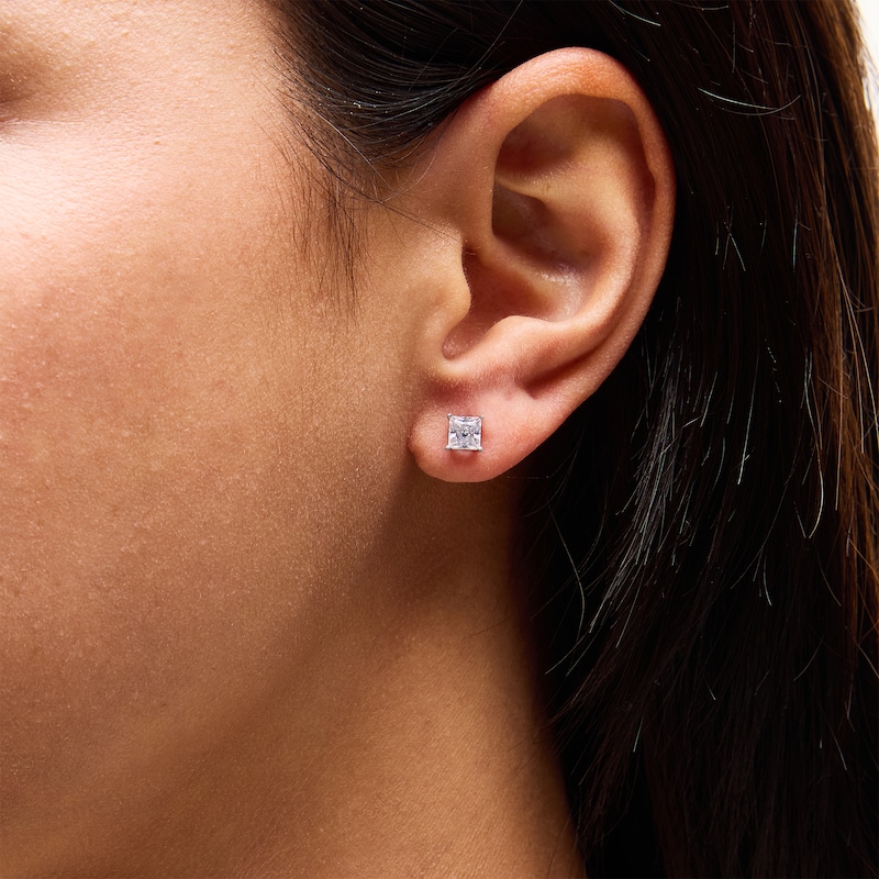 Main Image 2 of 1 CT. T.W. Princess-Cut Certified Lab-Grown Diamond Solitaire Stud Earrings in 14K Gold (F/SI2)