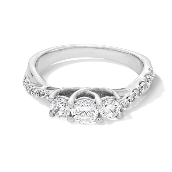 1 CT. T.w. Diamond Past Present Future® Crossover Shank Engagement Ring in 10K White Gold