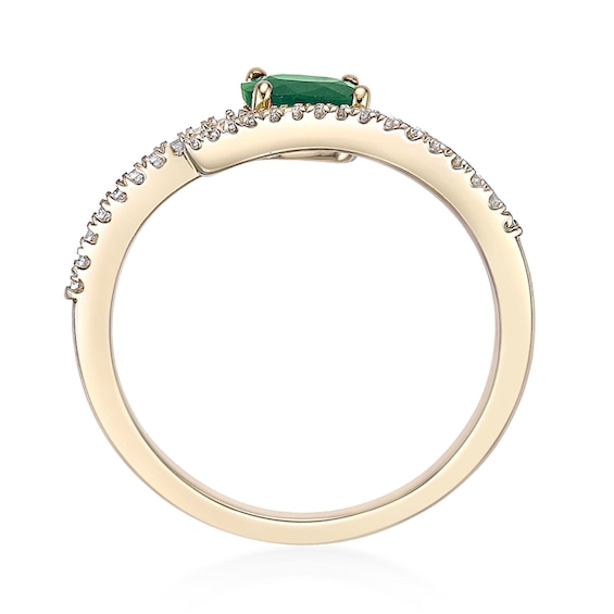 Oval Emerald and 1/8 CT. T.w. Diamond Bypass Ring 10K Gold