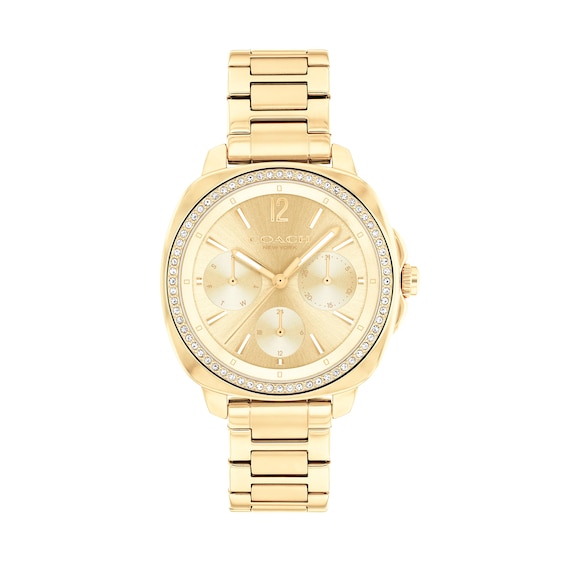 Ladiesâ Coach Kitt Crystal Accent Gold-Tone IP Chronograph Watch with Gold-Tone Dial (Model: 14504393)