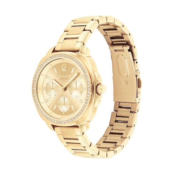 Ladiesâ Coach Kitt Crystal Accent Gold-Tone IP Chronograph Watch with Gold-Tone Dial (Model: 14504393)