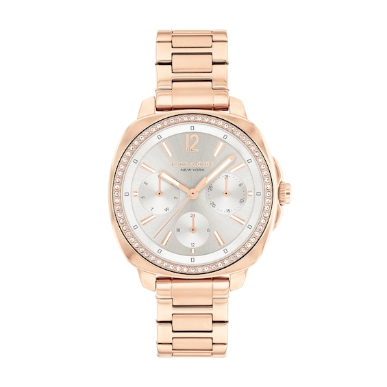 Ladiesâ Coach Kitt Crystal Accent Rose-Tone IP Chronograph Watch with Grey Dial (Model: 14504395)