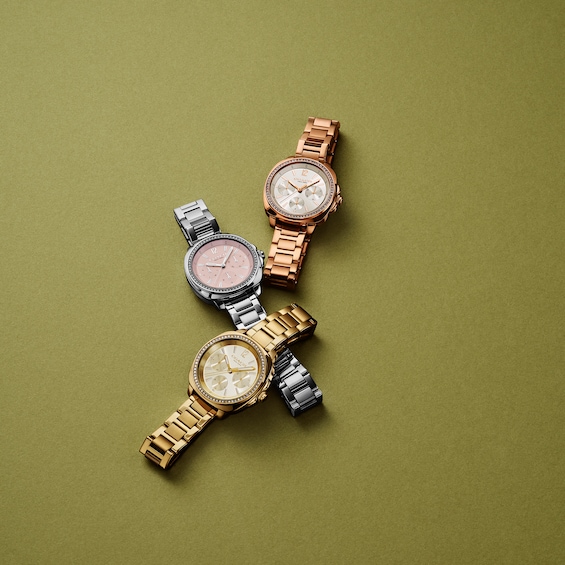 Ladiesâ Coach Kitt Crystal Accent Rose-Tone IP Chronograph Watch with Grey Dial (Model: 14504395)