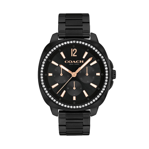 Ladiesâ Coach Kitt Crystal Accent Black IP Chronograph Watch with Black Dial (Model: 14504396)