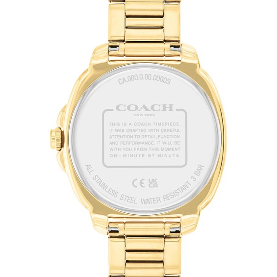Ladiesâ Coach Kitt Crystal Accent Gold-Tone IP Chronograph Watch with Silver-Tone Dial (Model: 14504397)
