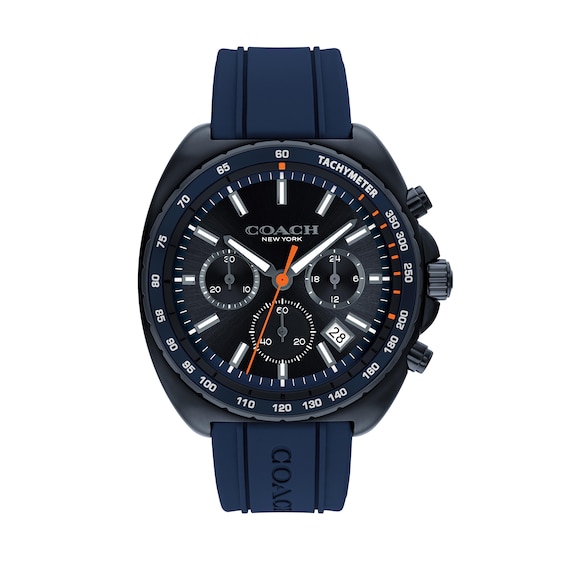 Menâs Coach Charter Blue IP Silicone Strap Chronograph Watch with Navy Blue Dial (Model: 14602706)