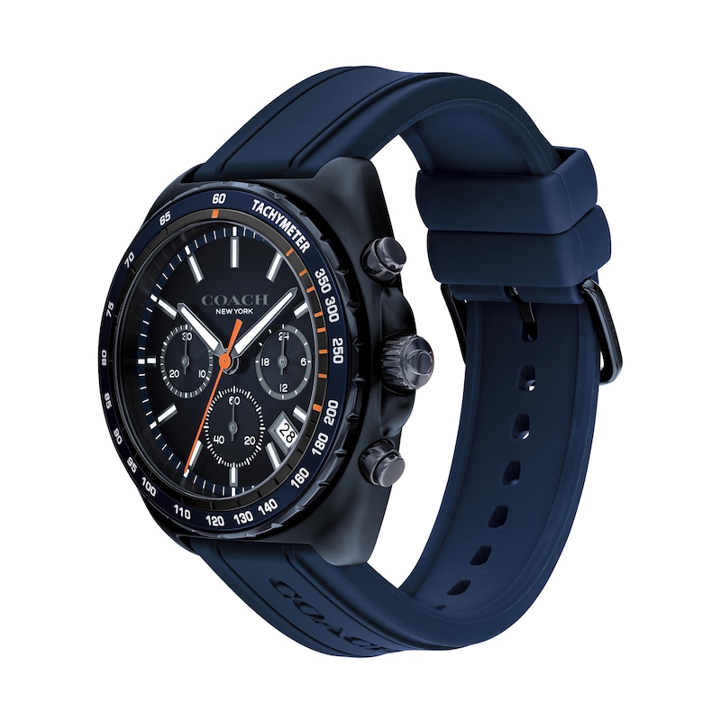 Main Image 2 of Men’s Coach Charter Blue IP Silicone Strap Chronograph Watch with Navy Blue Dial (Model: 14602706)