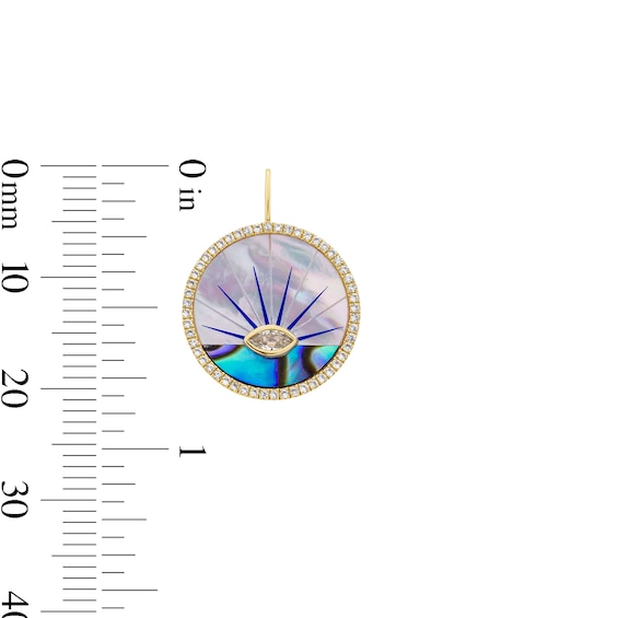 Marquise-Cut White Sapphire and Abalone Shell Medallion Necklace Charm in 10K Gold
