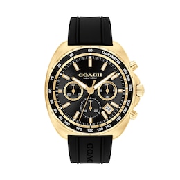 Men’s Coach Charter Gold-Tone IP Black Silicone Strap Chronograph Watch with Black Dial (Model: 14602708)