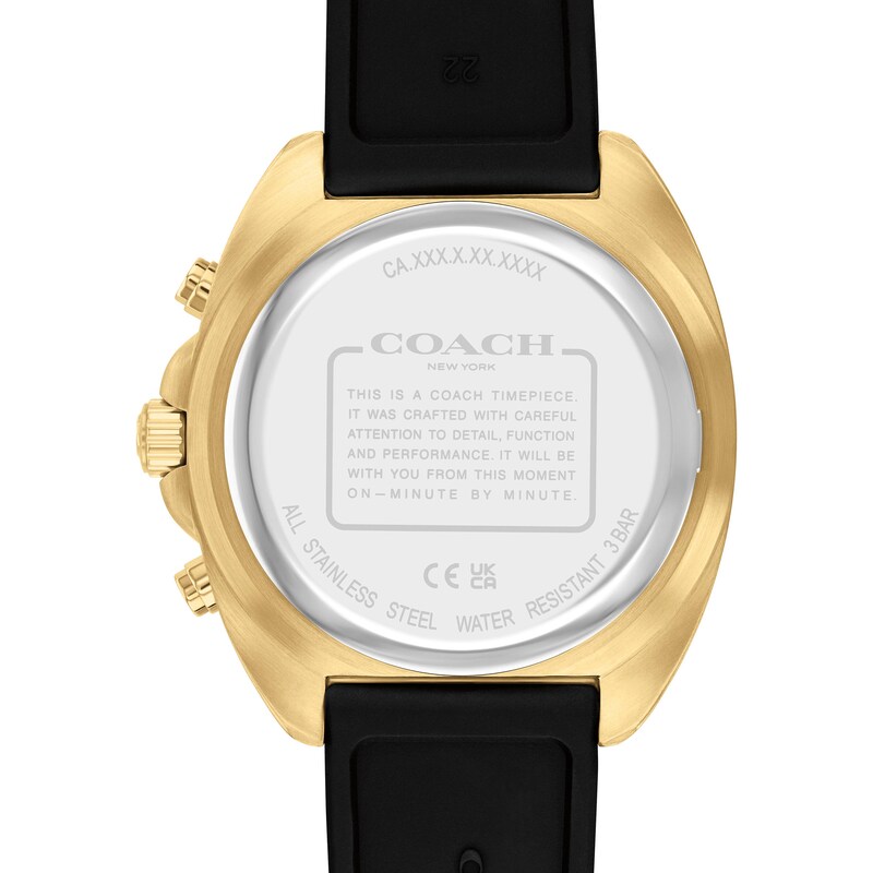 Main Image 3 of Men’s Coach Charter Gold-Tone IP Black Silicone Strap Chronograph Watch with Black Dial (Model: 14602708)