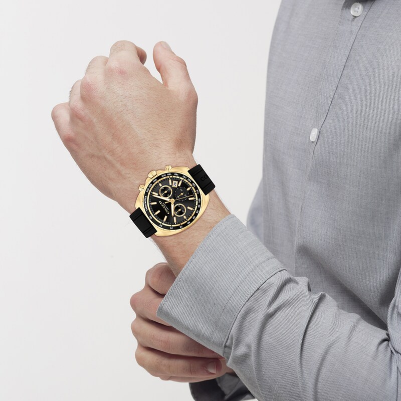 Main Image 4 of Men’s Coach Charter Gold-Tone IP Black Silicone Strap Chronograph Watch with Black Dial (Model: 14602708)