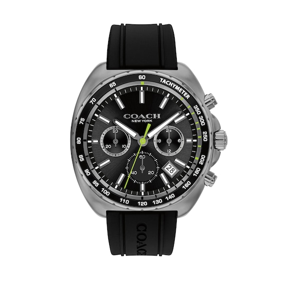 Menâs Coach Charter Grey IP Black Silicone Strap Chronograph Watch with Black Dial (Model: 14602709)