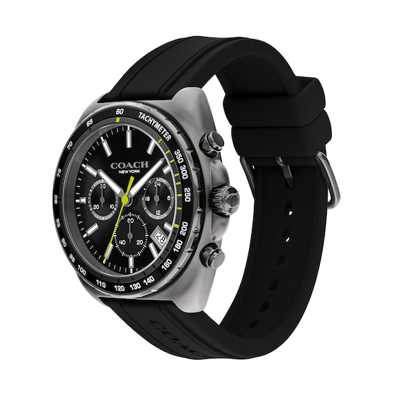 Menâs Coach Charter Grey IP Black Silicone Strap Chronograph Watch with Black Dial (Model: 14602709)
