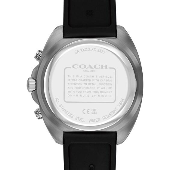 Menâs Coach Charter Grey IP Black Silicone Strap Chronograph Watch with Black Dial (Model: 14602709)