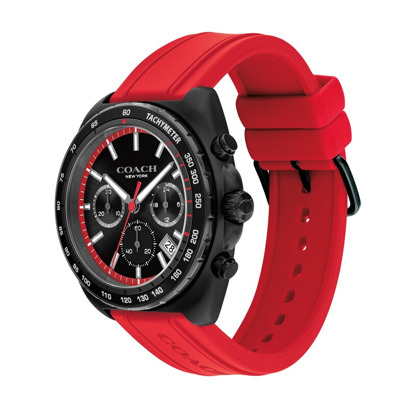 Main Image 2 of Men’s Coach Charter Black IP Red Silicone Strap Chronograph Watch with Black Dial (Model: 14602710)