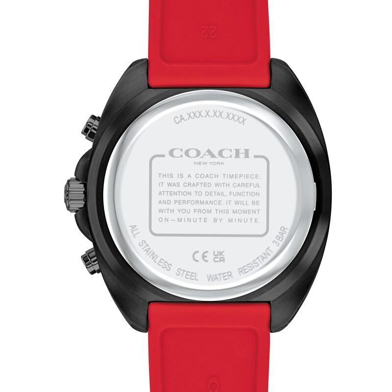 Main Image 3 of Men’s Coach Charter Black IP Red Silicone Strap Chronograph Watch with Black Dial (Model: 14602710)