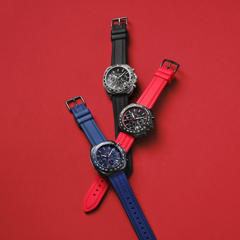 Main Image 5 of Men’s Coach Charter Black IP Red Silicone Strap Chronograph Watch with Black Dial (Model: 14602710)