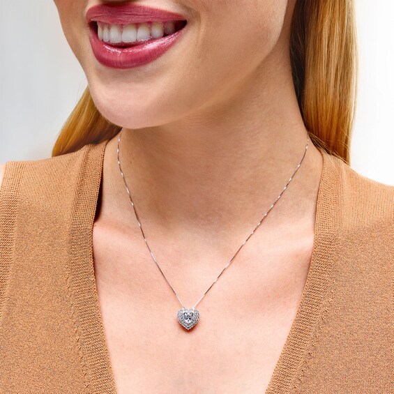 1-1/2 CT. T.w. Lab-Grown Diamond Double Frame Heart Pendant in Sterling Silver (F/Si2)