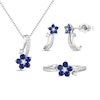 Thumbnail Image 1 of Blue and White Lab-Created Sapphire Flower Vine Drop Pendant, Earrings and Ring Set in Sterling Silver - Size 7