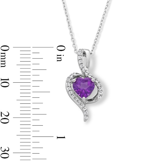 Heart-Shaped Amethyst and White Lab-Created Sapphire Bypass Pendant, Ring and Earrings Set in Sterling Silver