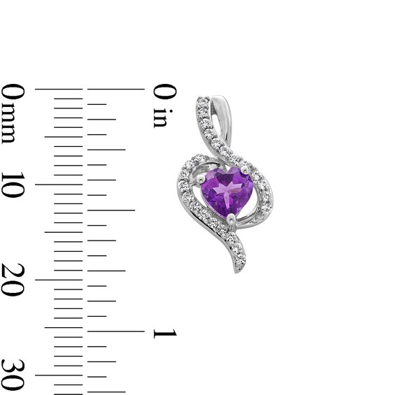 Heart-Shaped Amethyst and White Lab-Created Sapphire Bypass Pendant, Ring and Earrings Set in Sterling Silver