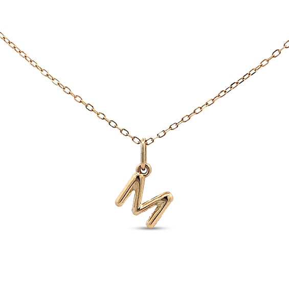 Bubble Letter "M" Initial Pendant in Hollow 14K Gold