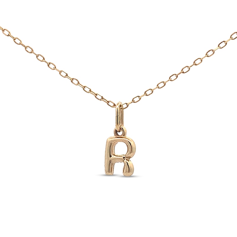 Main Image 1 of Bubble Letter "R" Initial Pendant in Hollow 14K Gold